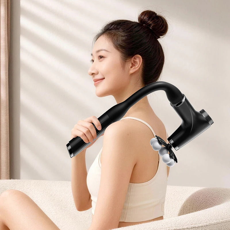 U-Shaped Long Handle Massage Gun, Ergonomic Deep Tissue Percussion for Back/Neck/Waist, 4 Heads & Adjustable Speed Peaceful Pleasures Health and Wellness