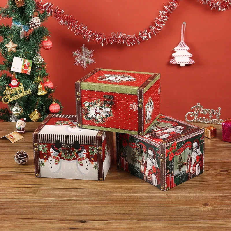 Christmas Gift Box Vintage Leather Jewelry Case with Lock Mini Wooden Dustproof Storage Box for Living Room Bedroom Child Peaceful Pleasures Health and Wellness