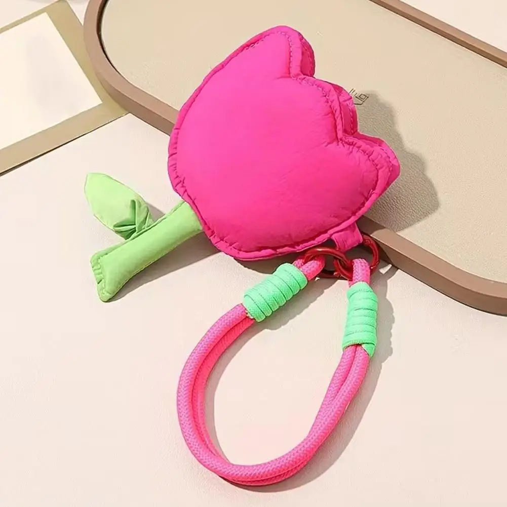 Puffy Tulip Bag Charm Keychain Kawaii Floral Pendant for Handbag Backpack Earphone Case Keyring Accessory Women Girl Gift Peaceful Pleasures Health and Wellness