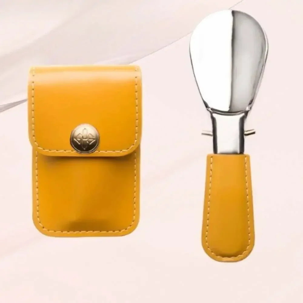 Mini Folding Shoehorn with PU Leather Bag | Stainless Steel
