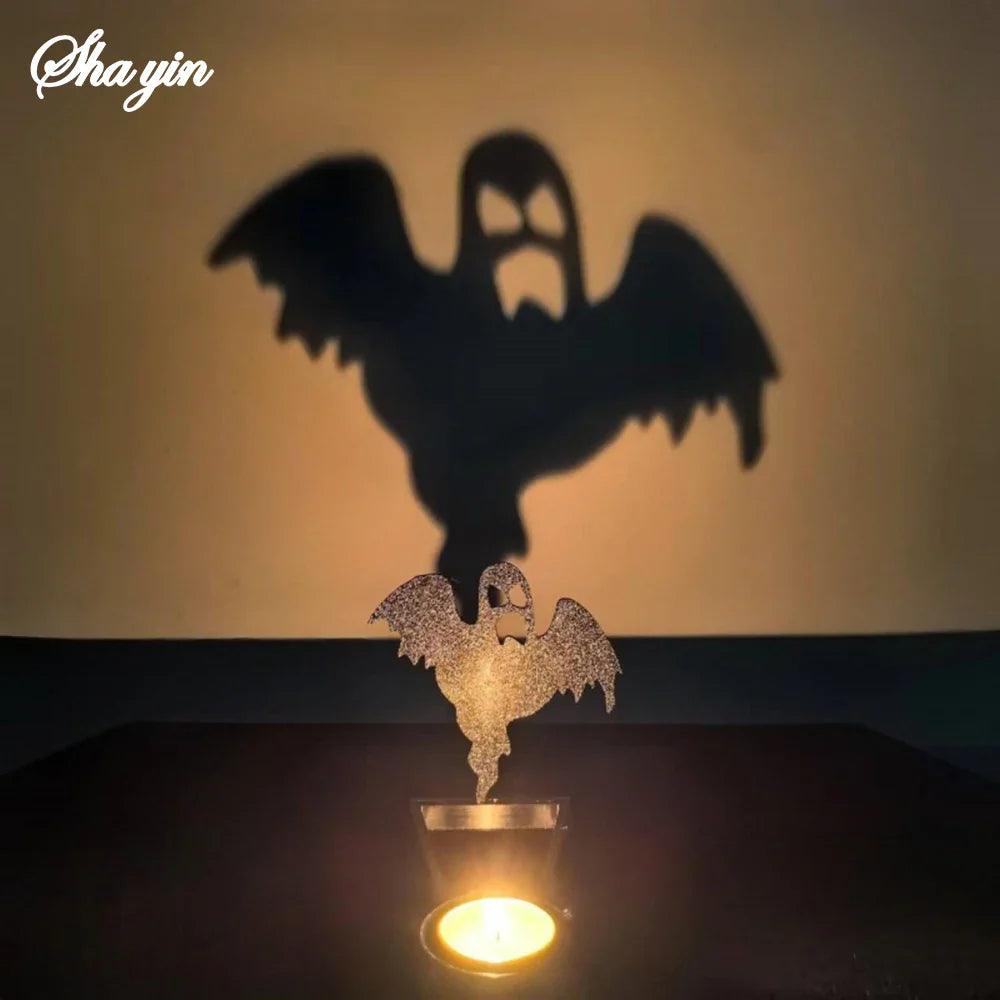 Halloween Candlestick Decoration – Pumpkin & Skull Shadow Set