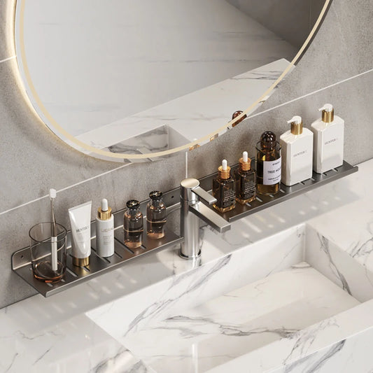 Space Aluminium Bathroom Faucet Storage Tray & Washbasin Rack Bathroom Storage Rack Peaceful Pleasures Health and Wellness