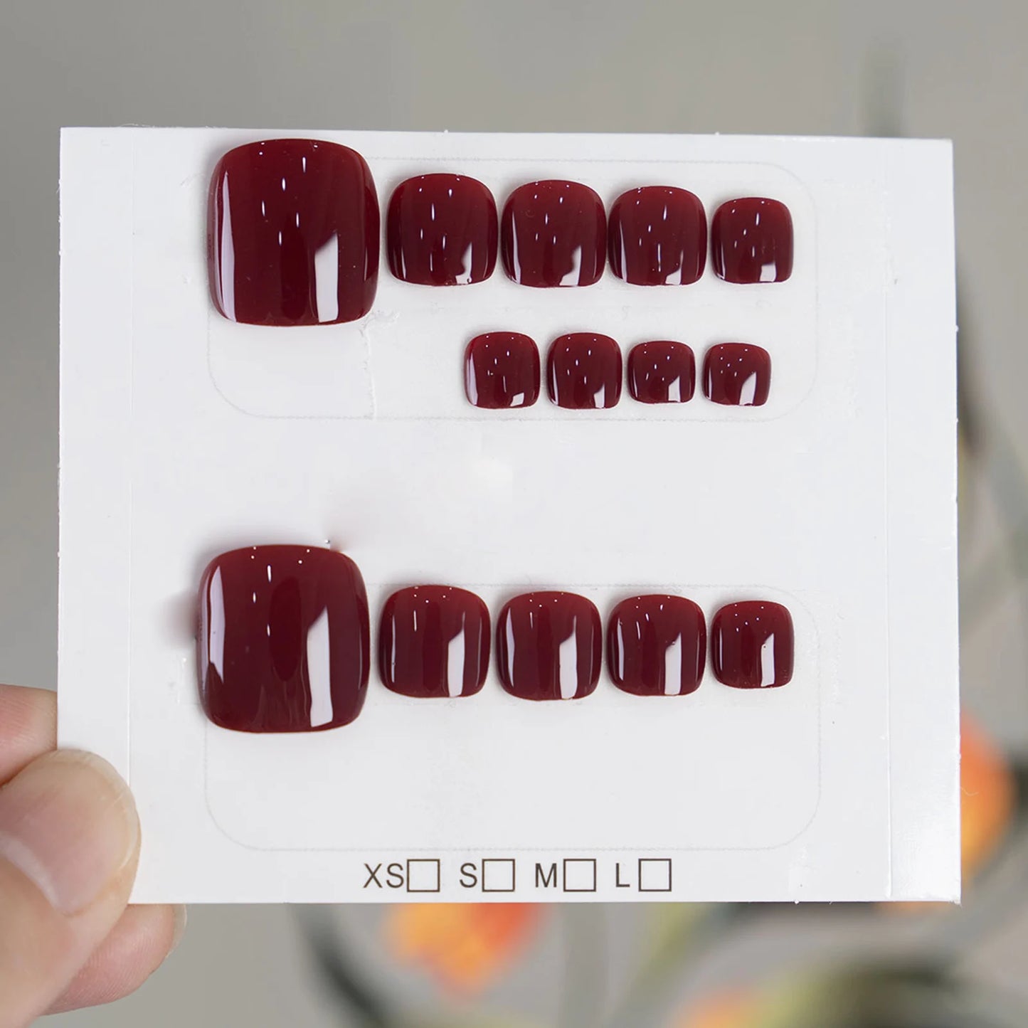 Handmade Wine Red Fake Toenails 14pcs Solid Color Press On Nails Charming Resin False Artificial Nail Tips Square Manicure Art Peaceful Pleasures Health and Wellness M 1