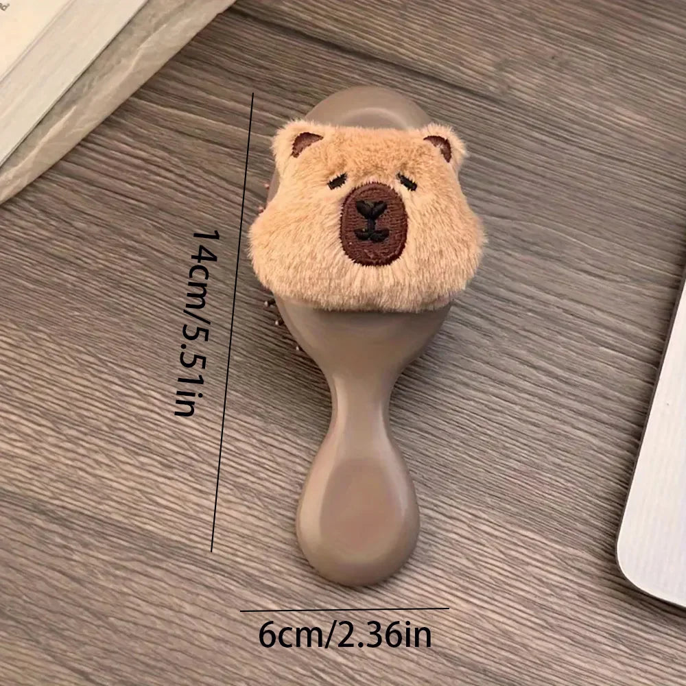 Plush Capybara Mini Paddle Hair Brush – Cute Detangling Tool