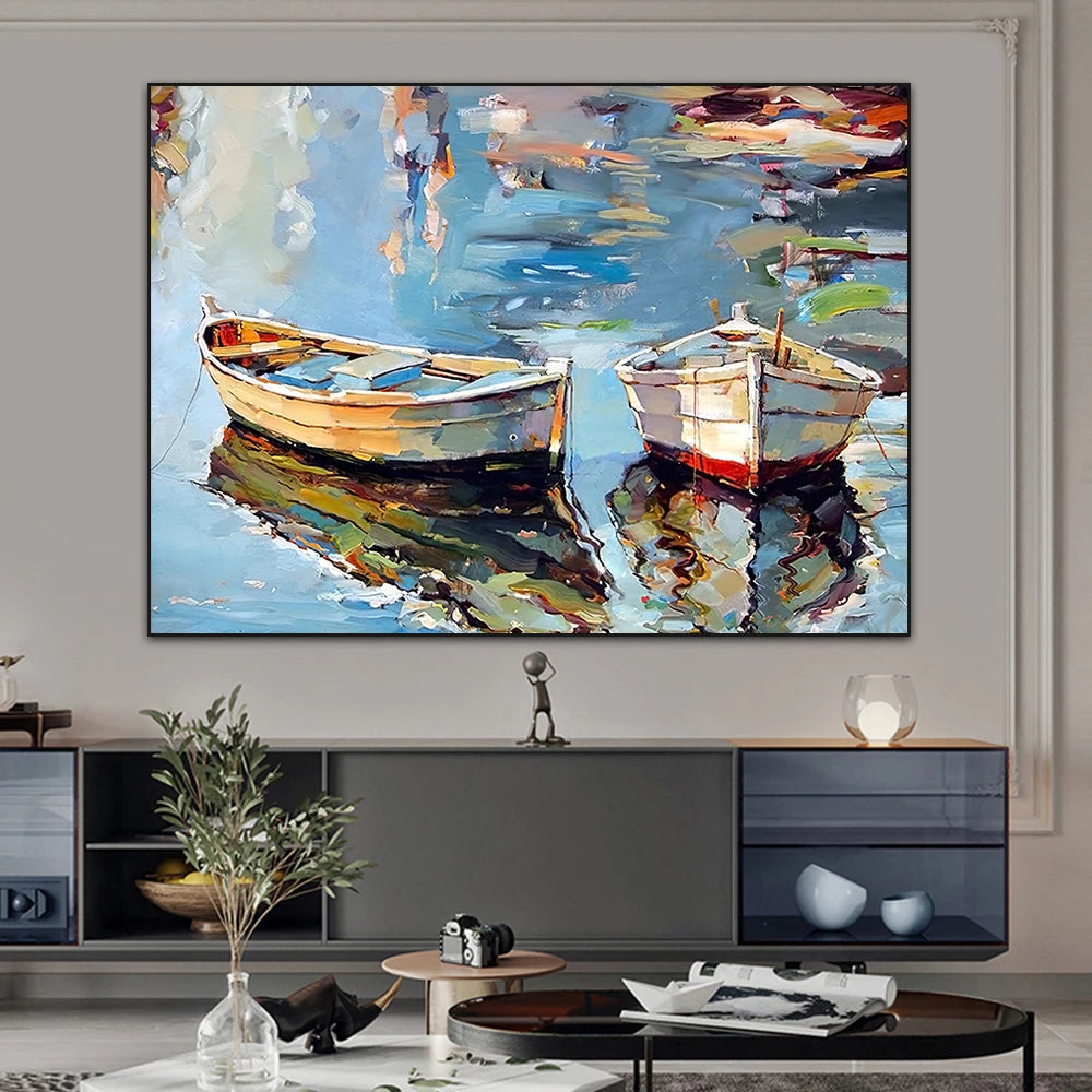Retro Sailing Boat Canvas Wall Art | Abstract Sea Landscape Print