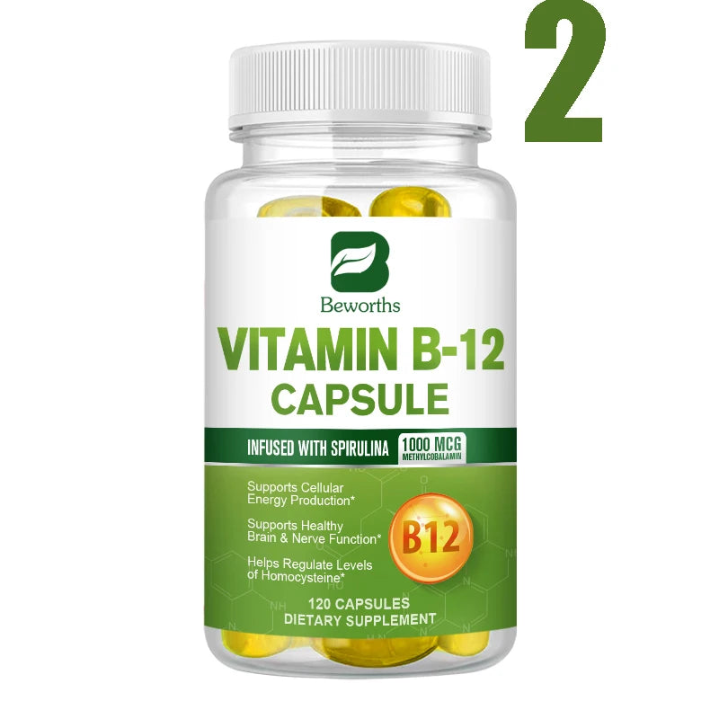 Organic Vitamin B12 Capsules 1000mcg – Energy, Brain & Nerve Support Peaceful Pleasures Health and Wellness 2Bottles United States