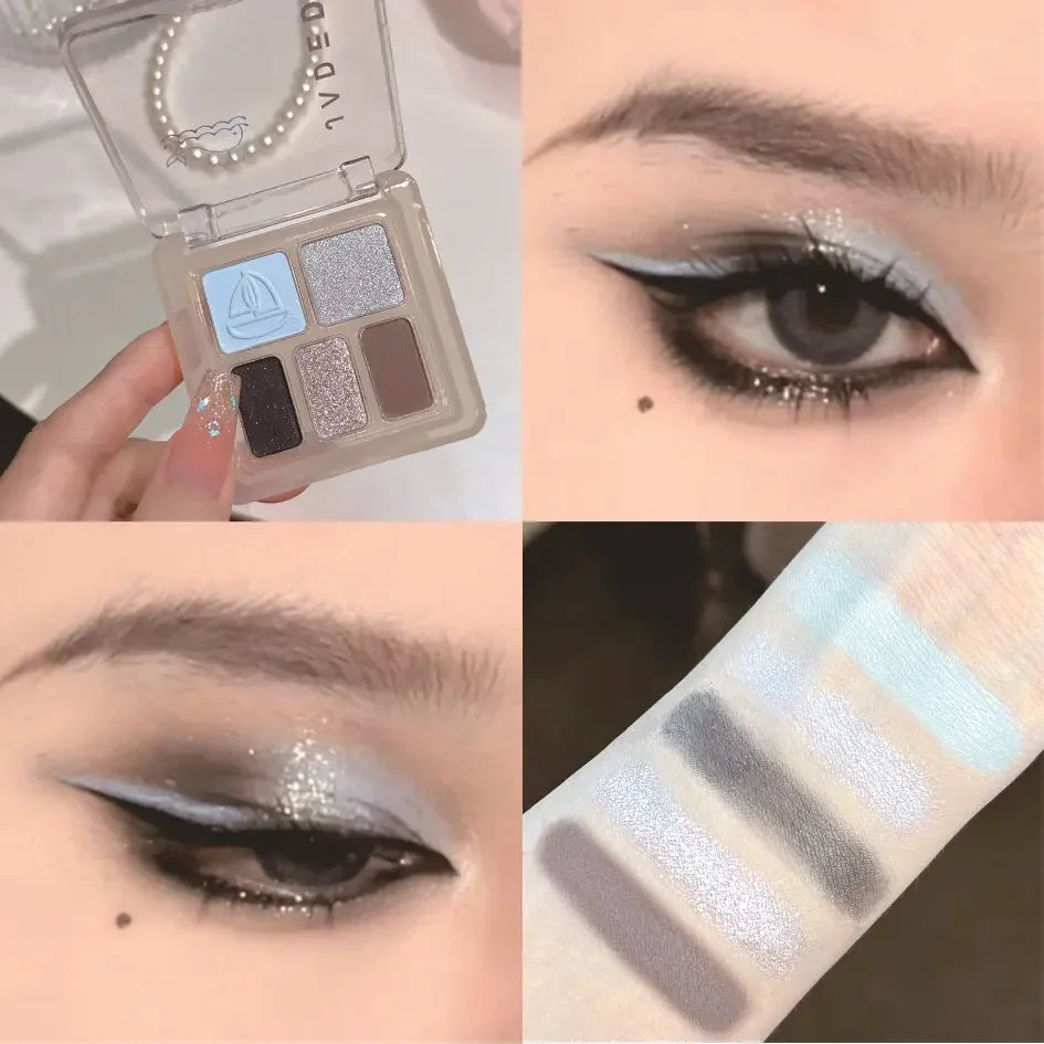 JADED 5-Color Glitter Eyeshadow Palette – Waterproof Shimmer