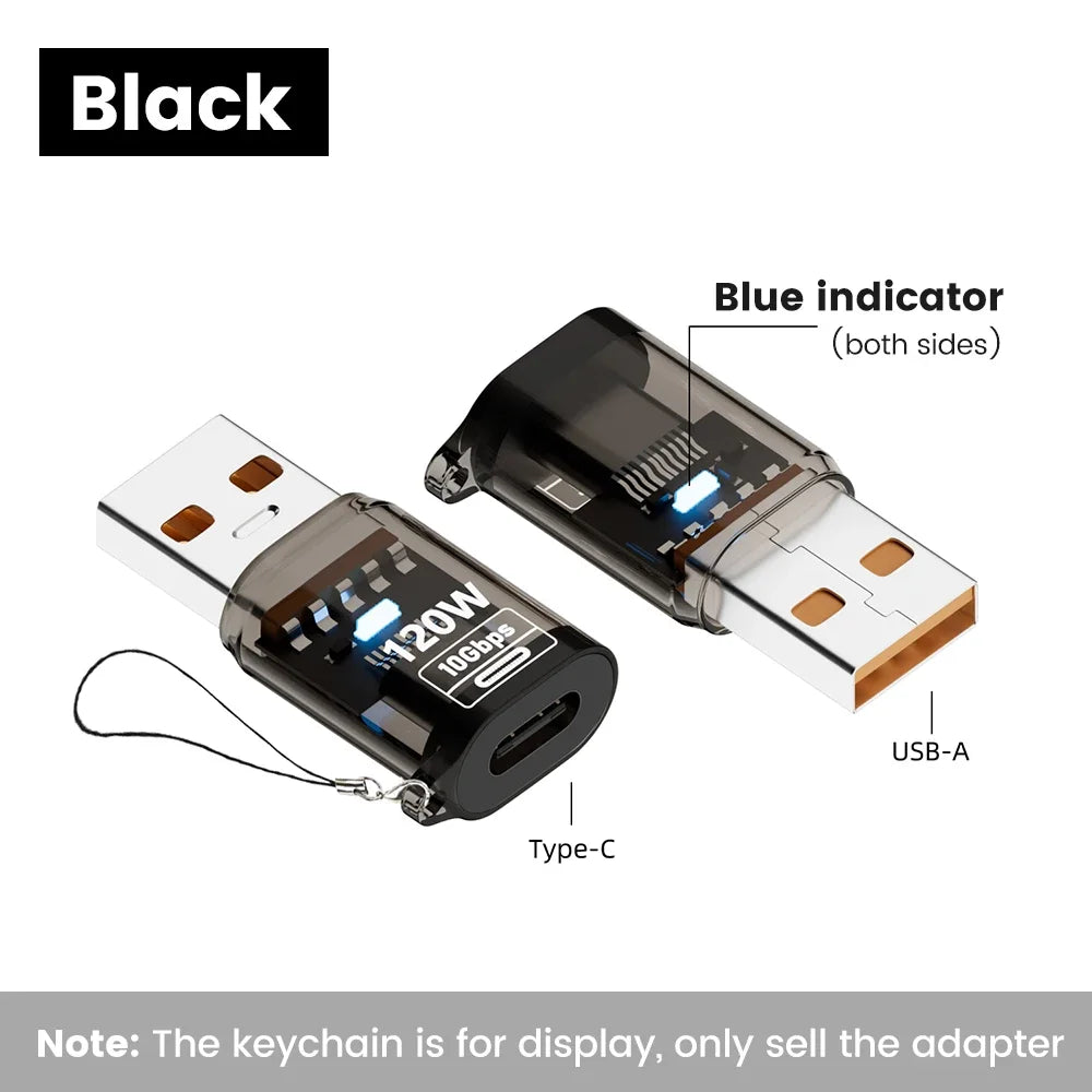 USB-C to USB-A Adapter | 120W Fast Charging, 10Gbps OTG Peaceful Pleasures Health and Wellness Black-USB to Type C