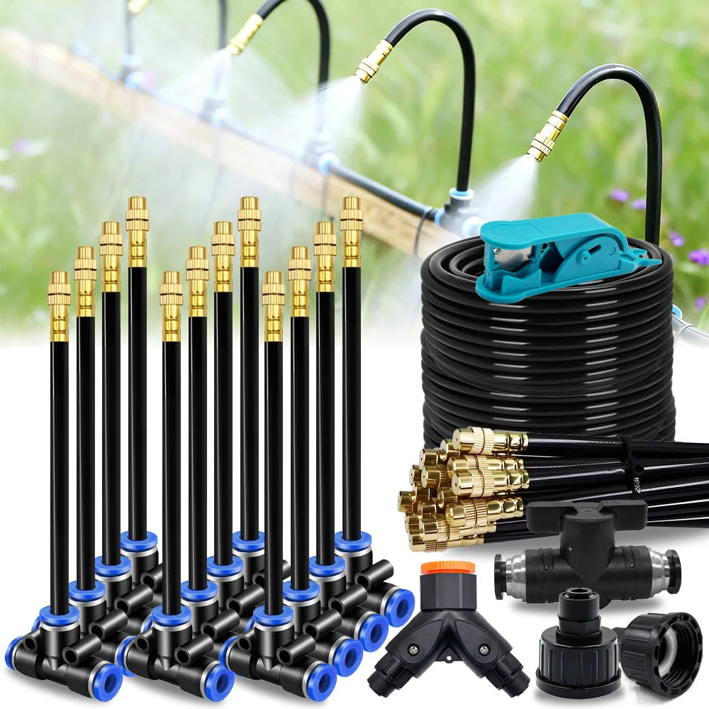 30-5m 1/4" 4/6mm Misting Cooling System 360° Free-bend Adjustable Nozzle Atomizer Sprayer for Outdoor Garden Irrigation Watering Peaceful Pleasures Health and Wellness
