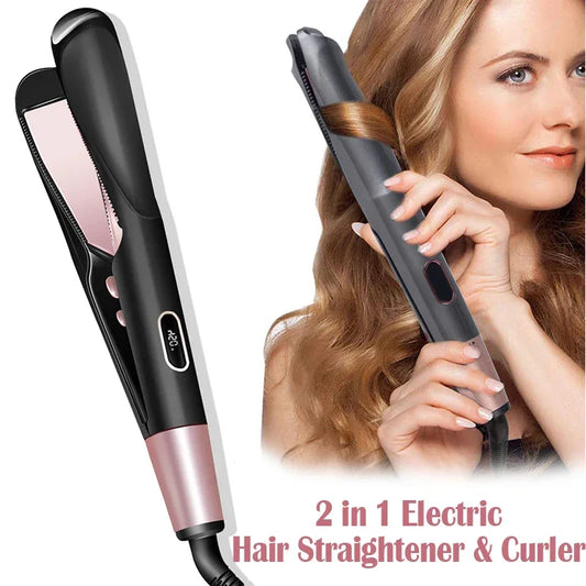 2-in-1 Pro Twist Hair Straightener & Curler – Gold Titanium Flat Iron Peaceful Pleasures Health and Wellness
