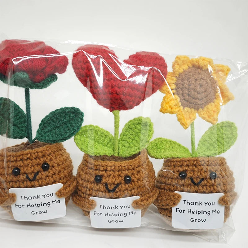 Crochet Sunflower Pot Ornament | Handmade Gift with Positivity Card