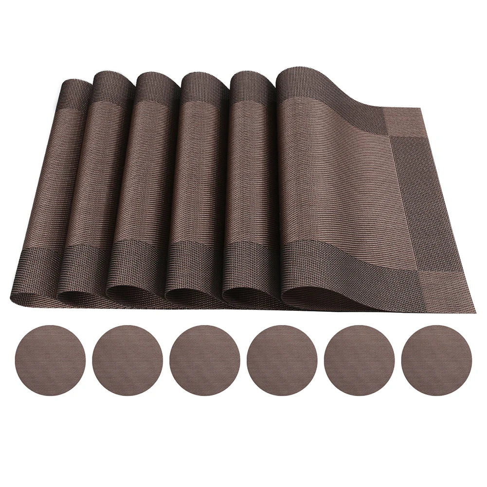 12/13pc Set Placemats Table Place Mats with Coasters Premium Heat Resistant Washable Tableware Christmas Dining Table Mats Peaceful Pleasures Health and Wellness 12pcs Brown 1 Set