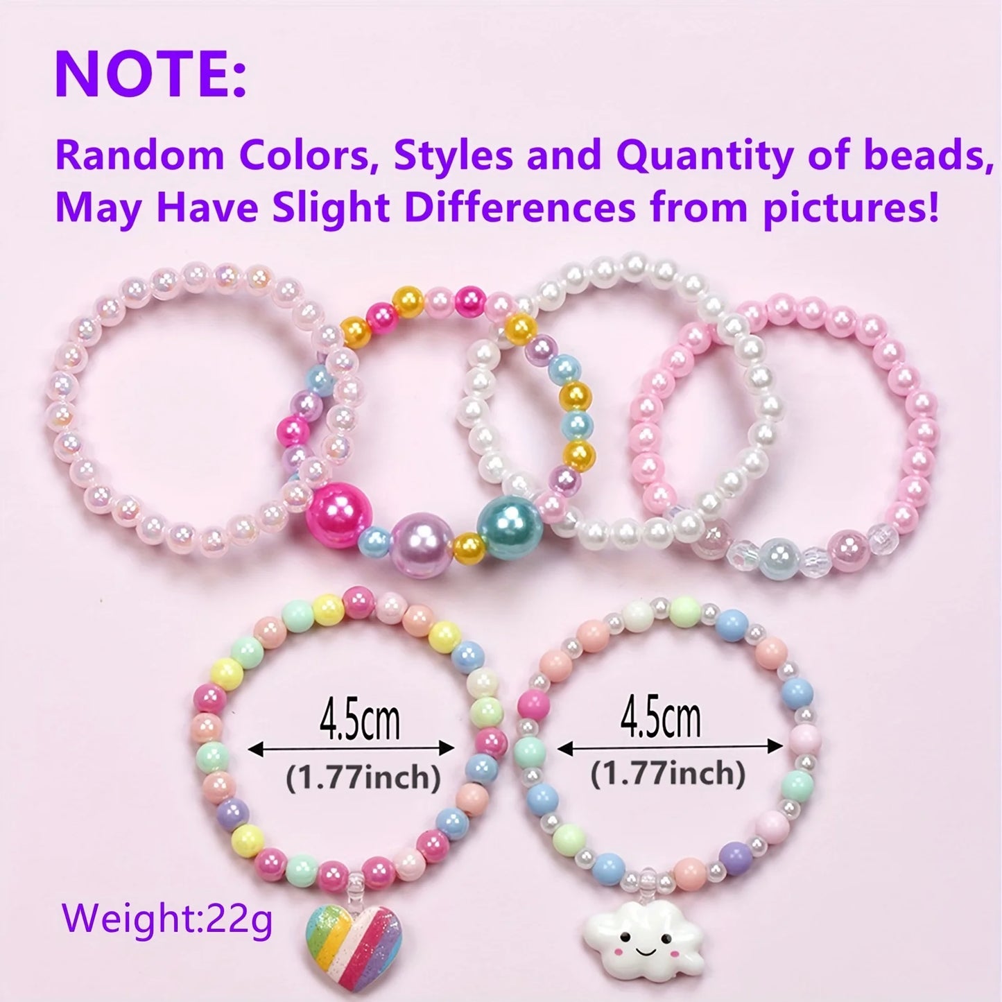 Kids Rainbow Beaded Bracelets 6-Pack | Love Cloud Charm Pendants
