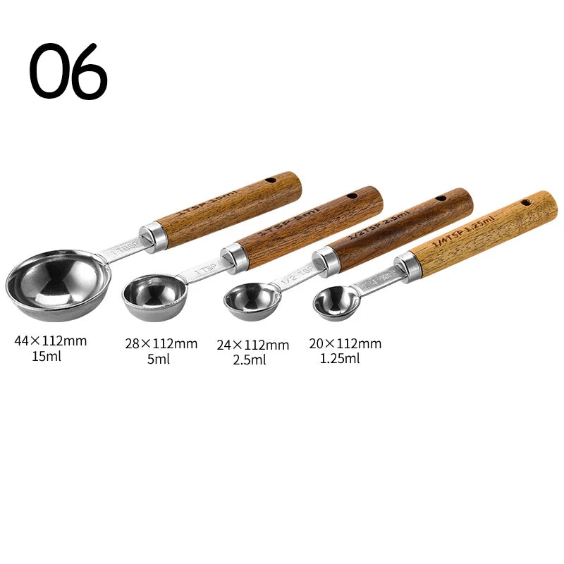 4-Piece Stainless Steel Measuring Cup Set with Walnut Wooden Handles | Gold, Rose Gold & Silver