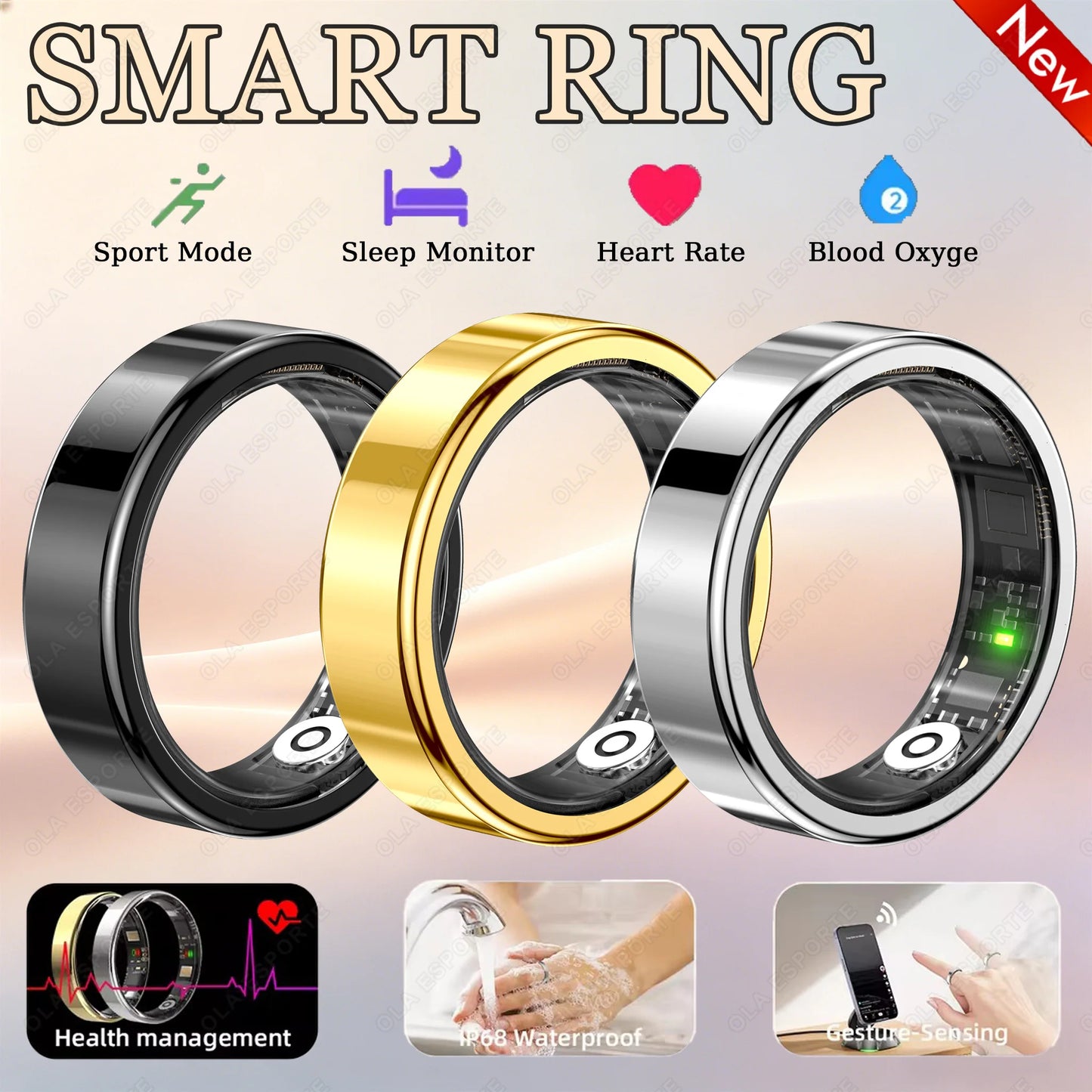 2026 New Smart Ring Men Women, Heart Rate Blood Oxygen and Sleep Monitor Smartring IP68 & 5ATM Waterproof, Multi-sport Mode Ring Peaceful Pleasures Health and Wellness