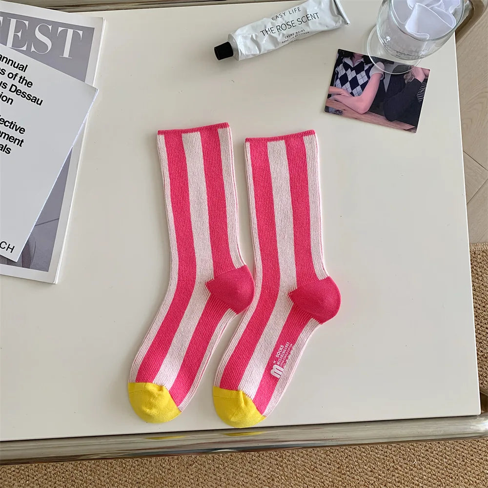 Striped Funny Crew Socks | Korean Japanese Unisex Fashion