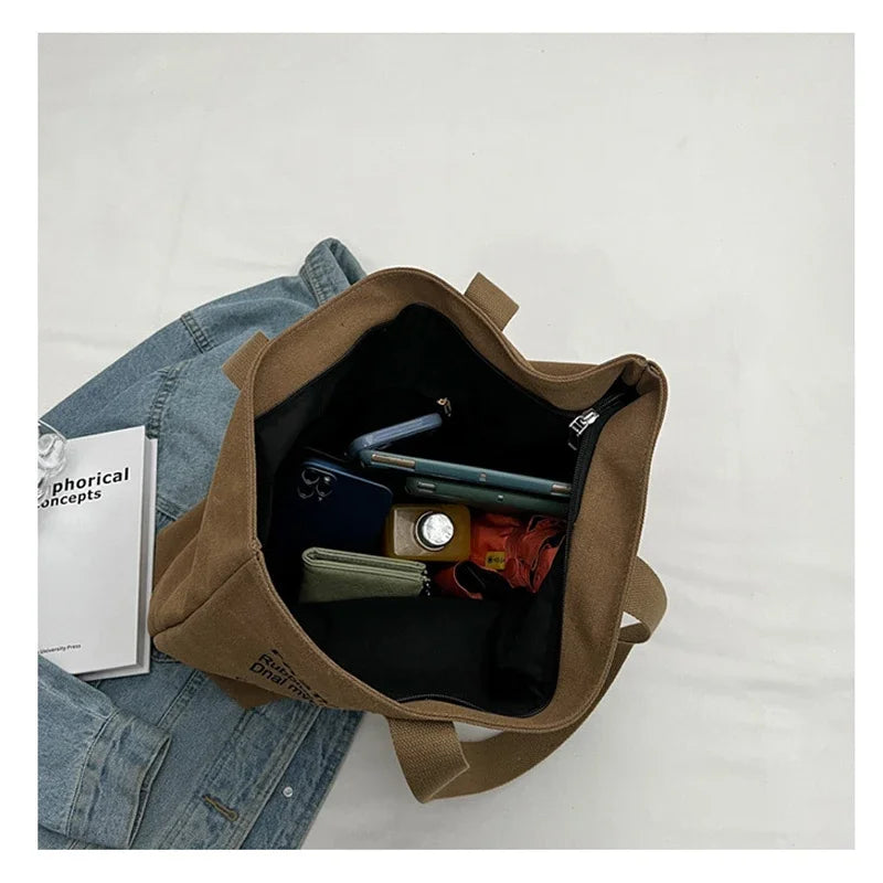 Women's Canvas Tote Bag – Spacious Zipper Shoulder Bag