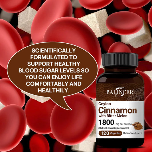 Balincer Ceylon Cinnamon 1800mg Capsules + Bitter Melon - Heart, Blood Sugar Health, Antioxidant & Joint Support, 30/60/120 Caps Peaceful Pleasures Health and Wellness