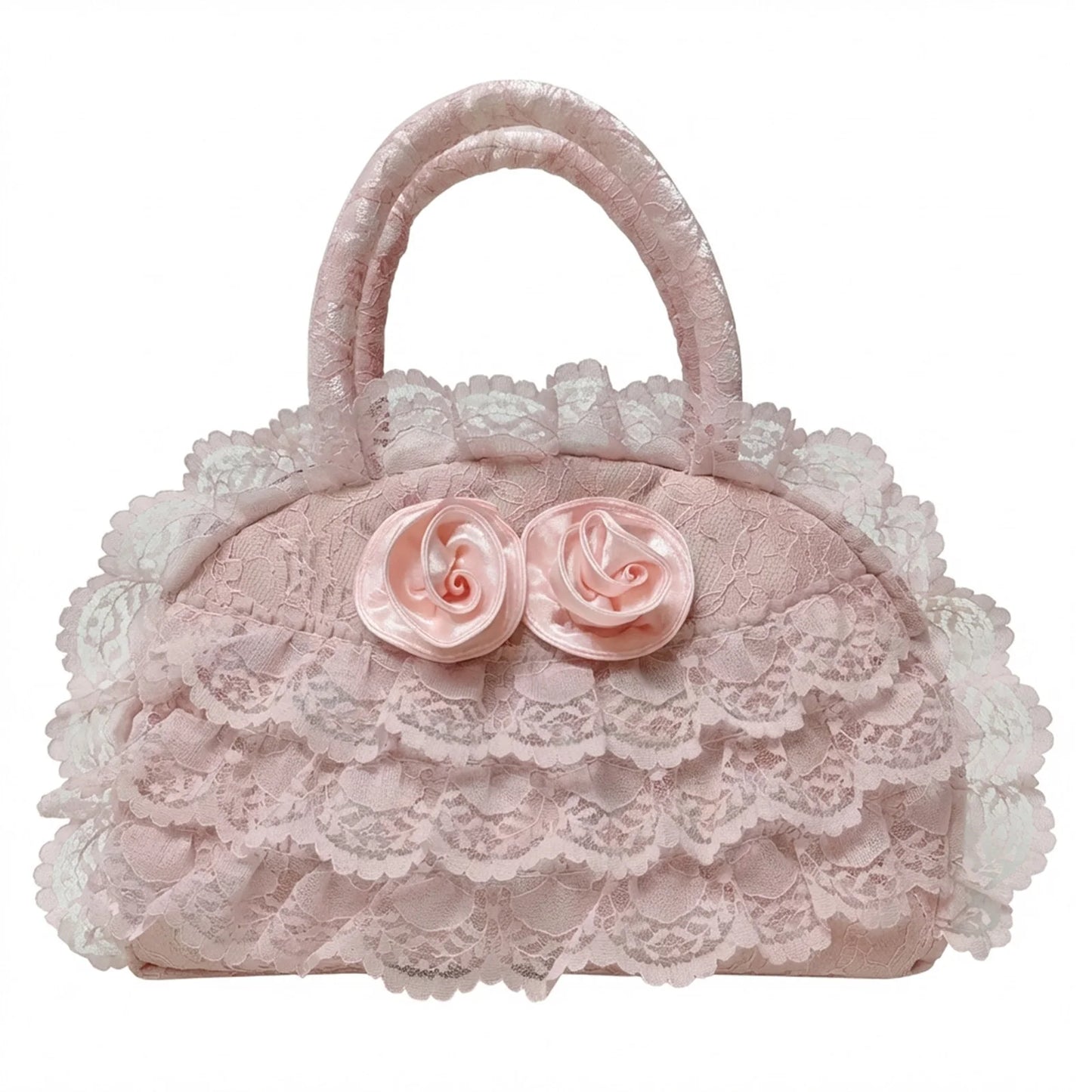 Women Retro Style Handbag With Lace Ruffled Trim For Daily Travle Peaceful Pleasures Health and Wellness Orange pink