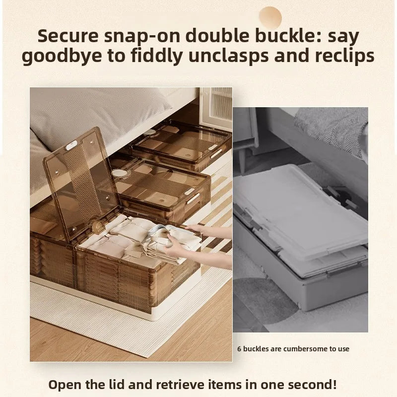 Under Bed Storage Box Foldable Plastic Transparent Extra Large with Wheels Dustproof Toy Clothes Blanket Organizer Peaceful Pleasures Health and Wellness