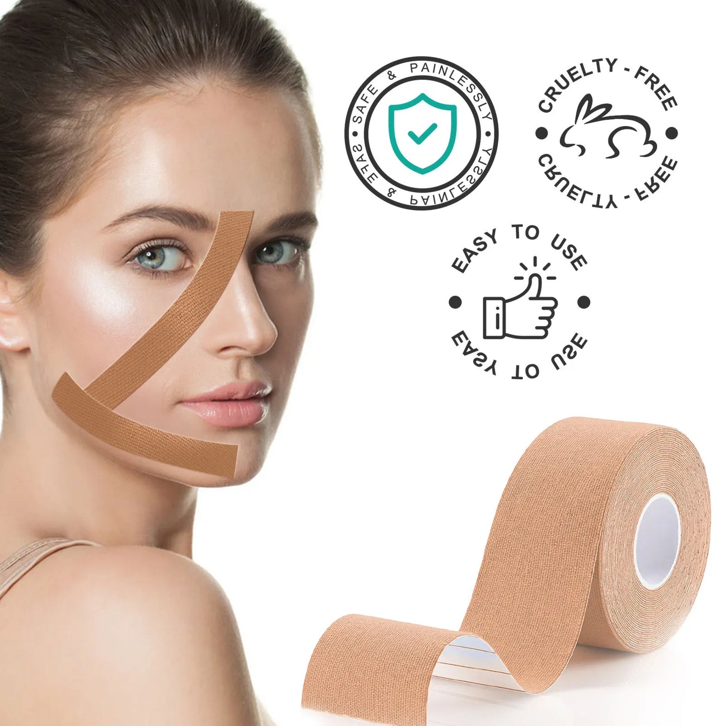 Facial Kinesiology Lifting Tape – V-Line, Neck & Eye (2.5cm×5m)