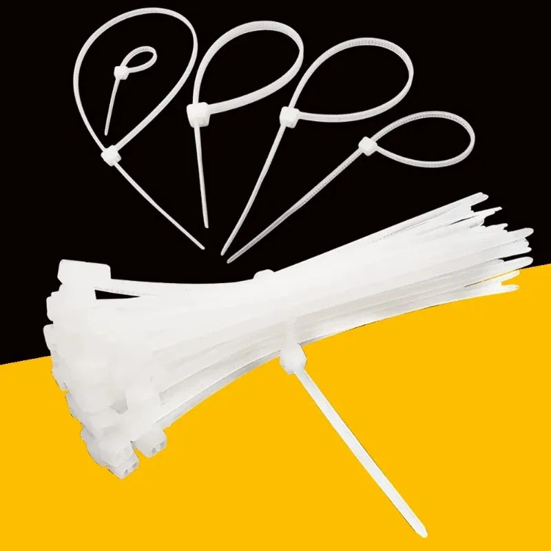 100-Pack White Self-Locking Nylon Cable Ties | Industrial Strength