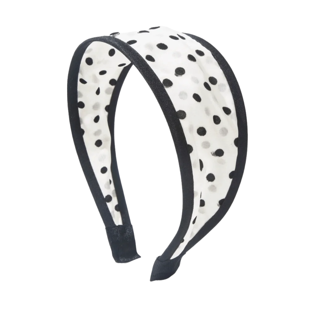 Polka Dot Mesh Wide Headband – Soft Non-Slip Hair Hoop Women Wide Hair Headband Peaceful Pleasures Health and Wellness Beige