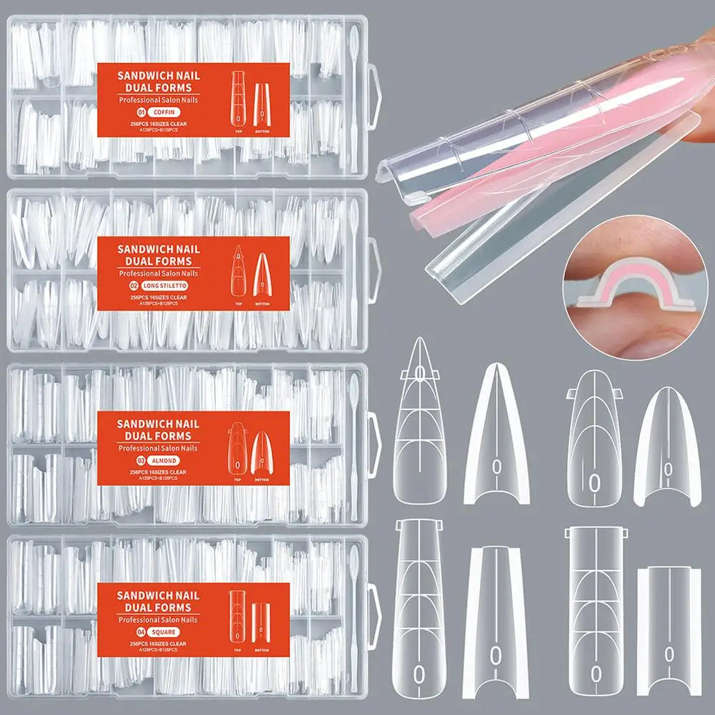 256-Piece Dual Form Nail Tips – Full Cover Gel Extension Kit