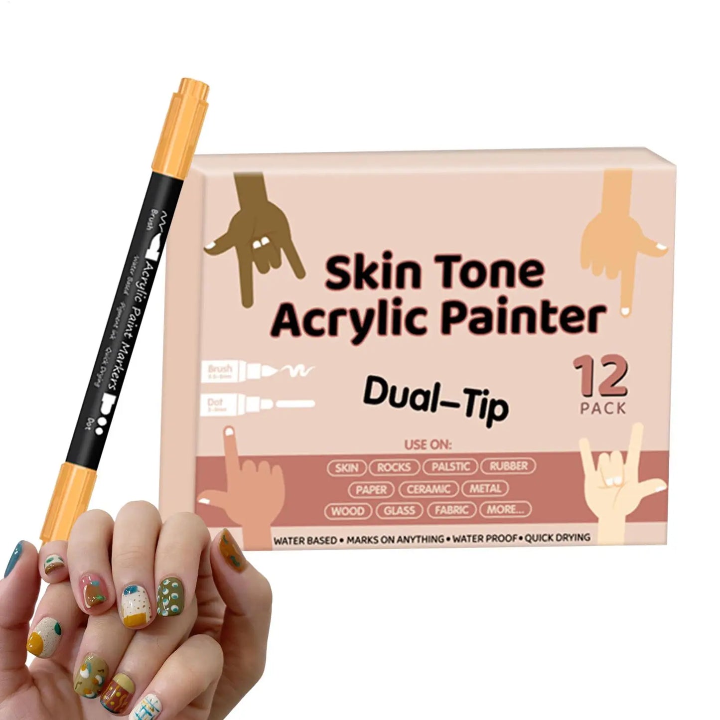 12-Pack Nail Art Pens – Waterproof Acrylic Body & Face Paint