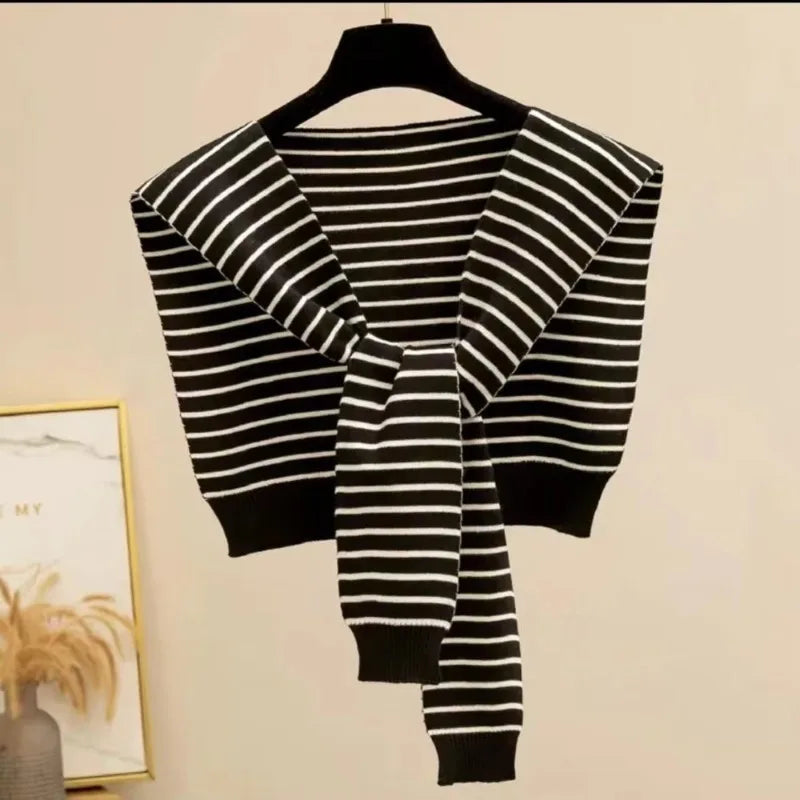 Women's Striped Knit Shrug Scarf | Warm Neck Cover & Shawl