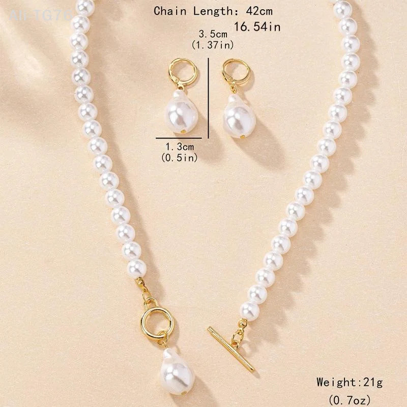 Faux Pearl Bridal Necklace & Stud Earrings Set | Wedding Jewelry