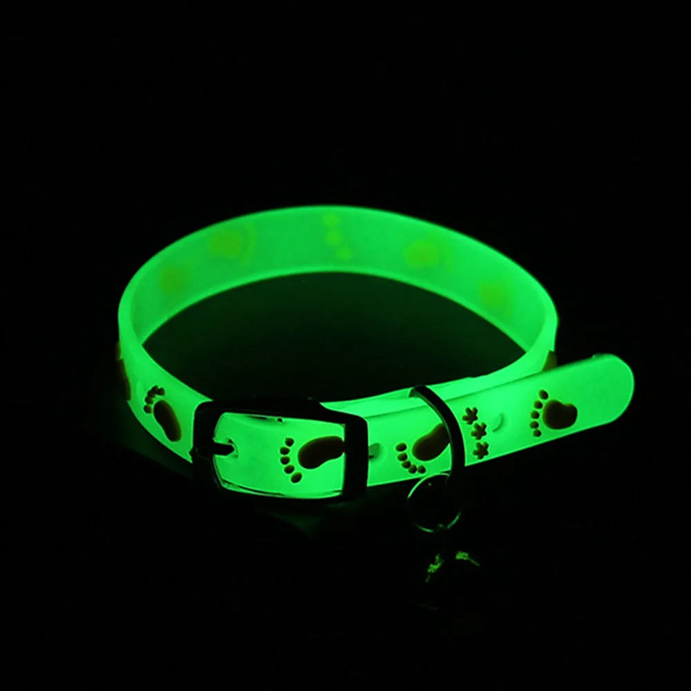 Luminous Cat Necklace Glowing Kitten Puppy Collar Anti-Lost Fluorescent Silicone with Bell Collar Neck Ring Pet Dog Cat Collar Peaceful Pleasures Health and Wellness