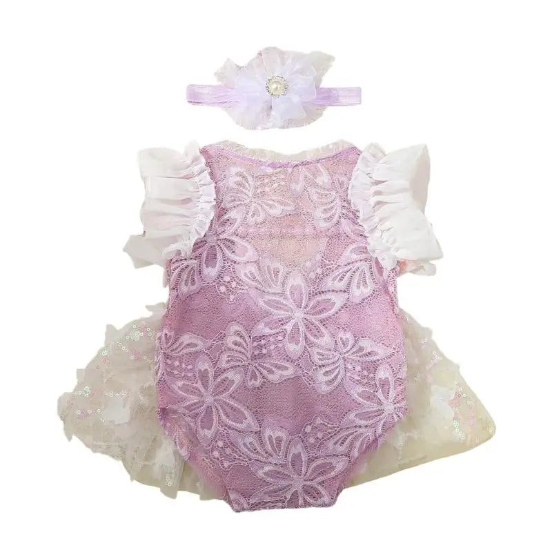 Newborn Lace Romper Photo Prop Set – Baby Girl 0–6M Portrait