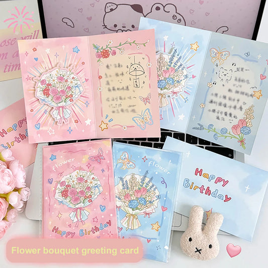 4 Sets Cartoon Flower Greeting Cards Envelopes 3D Foldable Blessing Peaceful Pleasures Health and Wellness