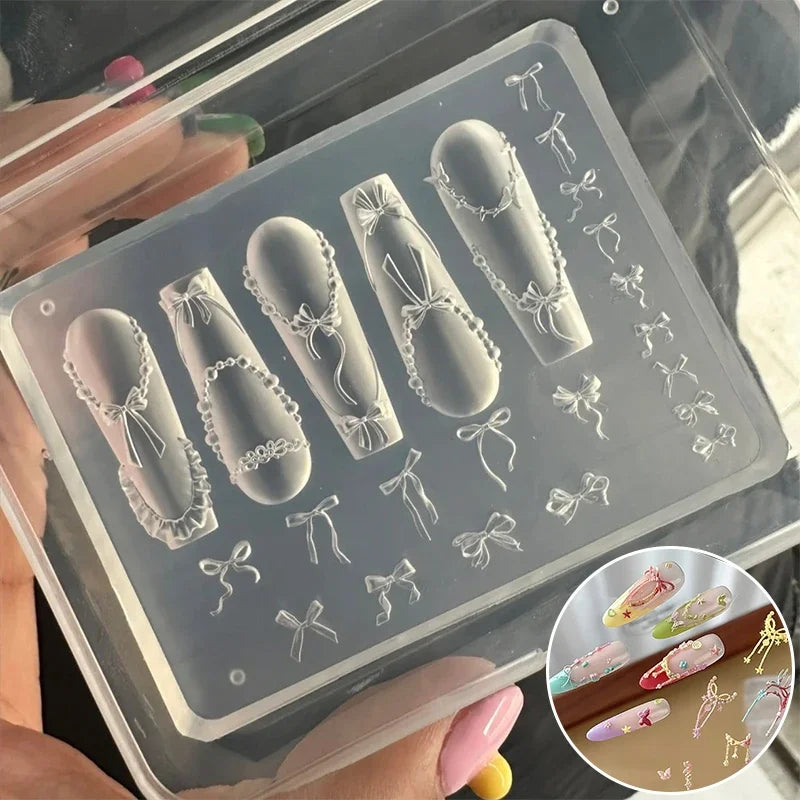 Bowknot Bead Chain Ribbon 3D Acrylic Mold Nail Art Decorations DIY Design Silicone Nail Art Mold Template For Nail Charms Peaceful Pleasures Health and Wellness