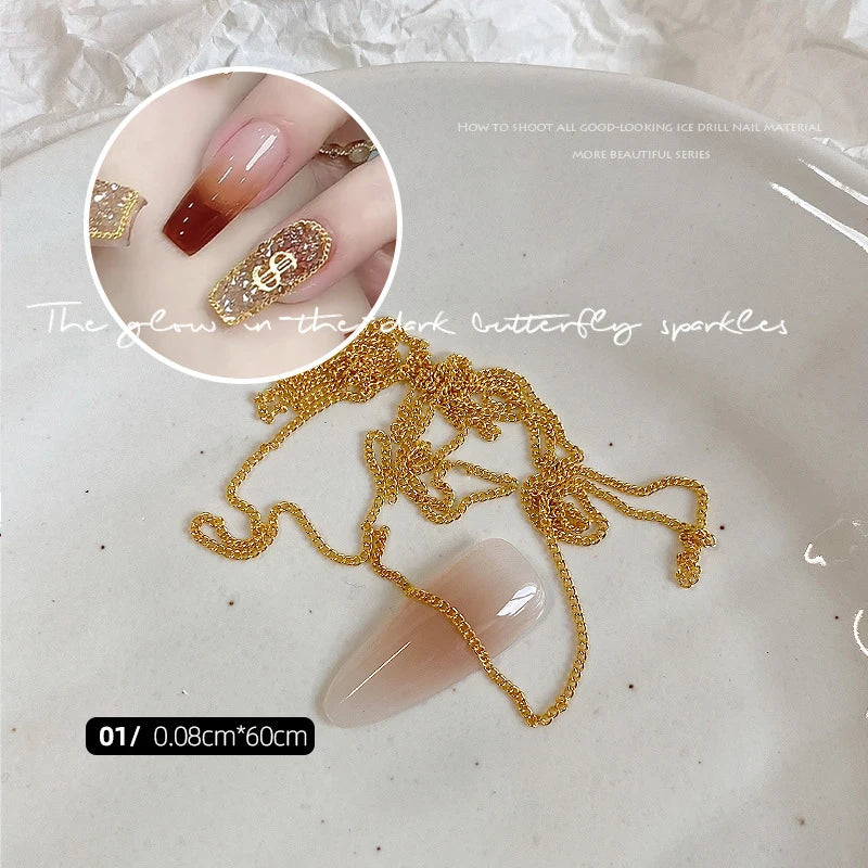 Nail Chains Gold Silver Nail Stone Beads 60cm Decor 3D Alloy Punk Style Nail Decoration Nail Jewelry Nail Charm Accessories Peaceful Pleasures Health and Wellness