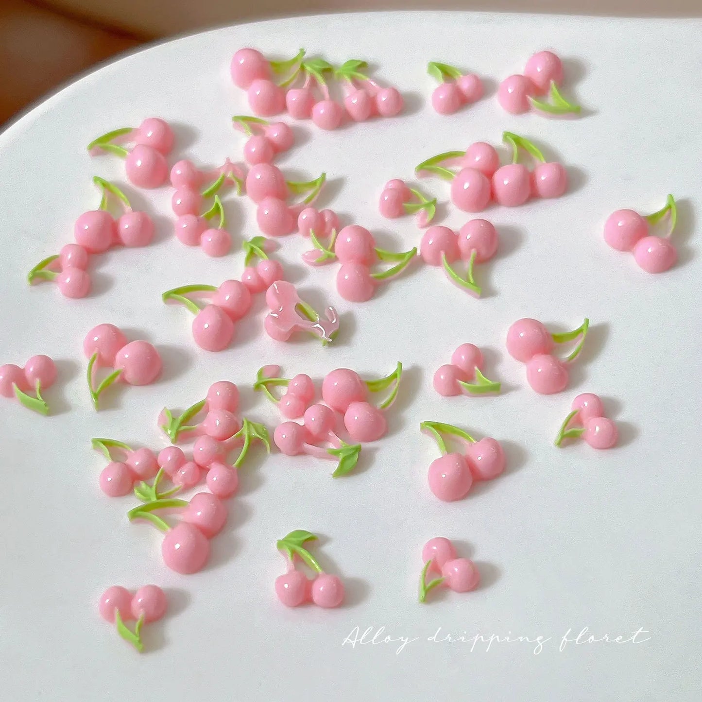 50pcs 3D Cherry Nail Charms – Pink Resin Fruit Nail Art Decor