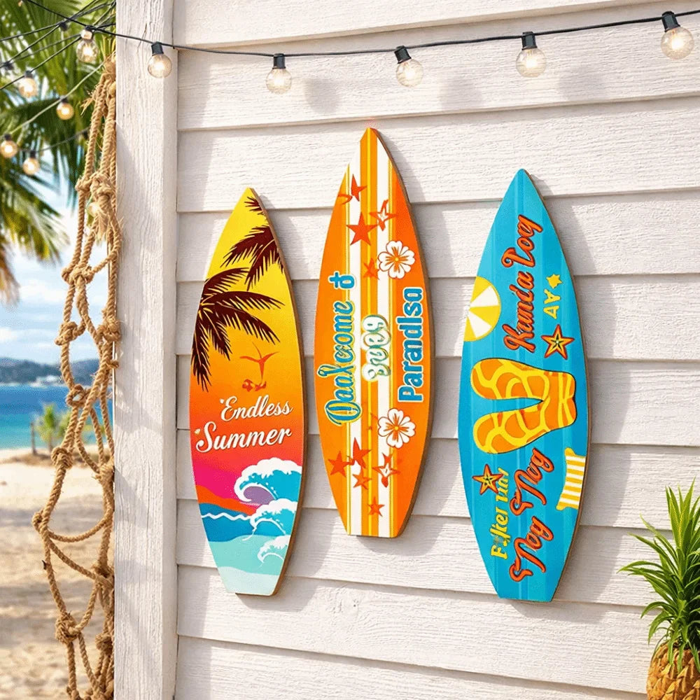 Handcrafted Wooden Surfboard Wall Hanging | Coastal Beach Decor