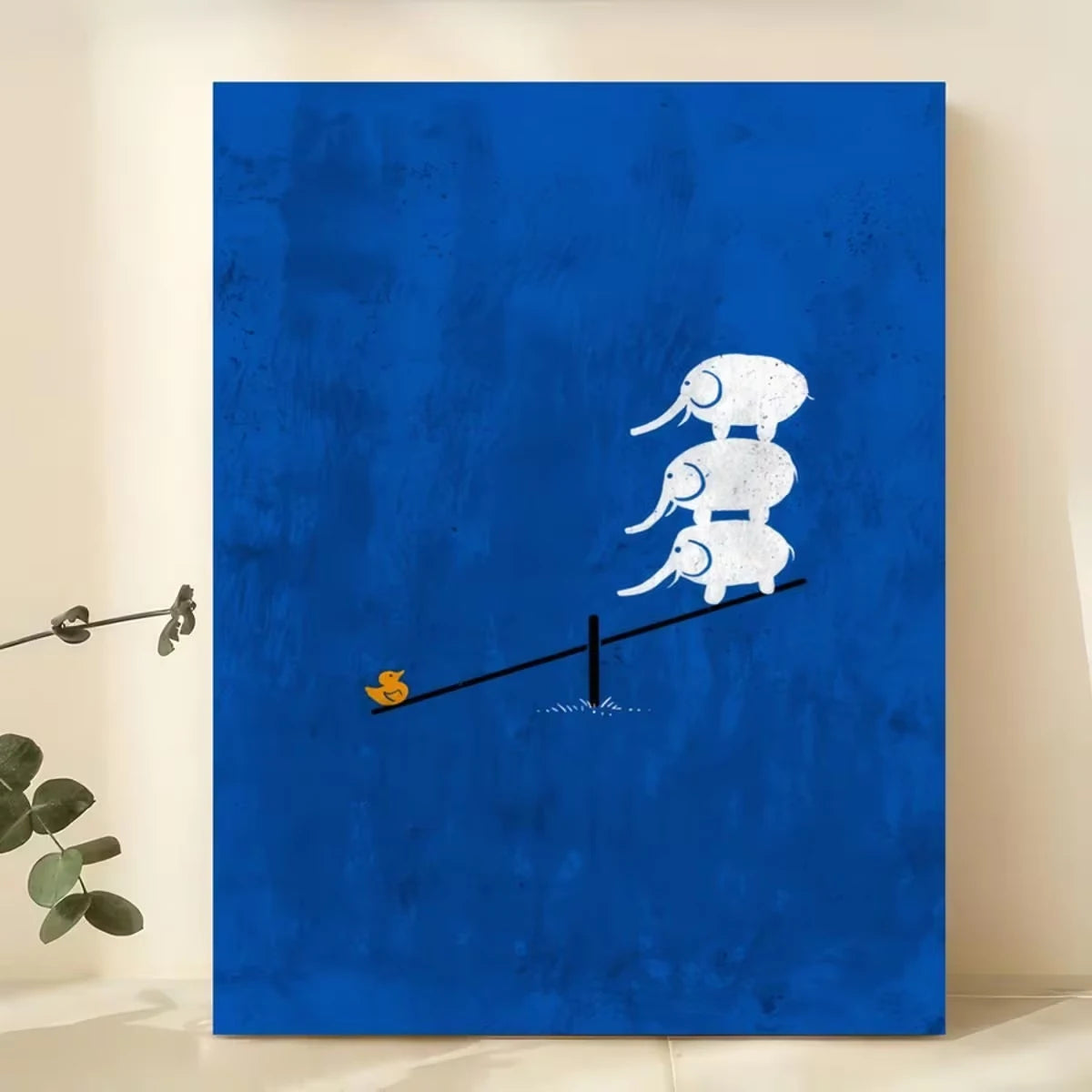 Modern Cartoon Blue Elephant Canvas Wall Art Print | Home Decor