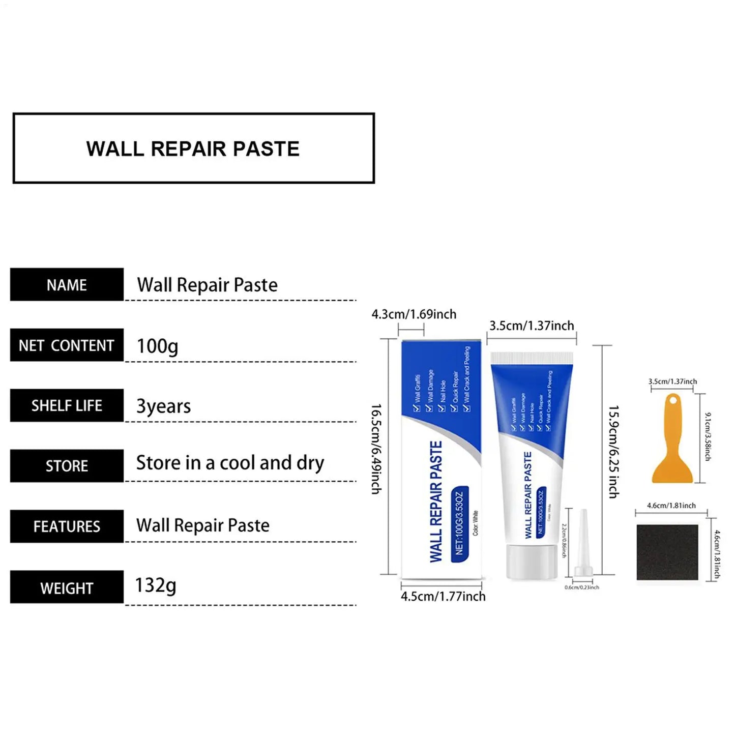 Drywall Repair Kit – Quick-Dry Crack Filling Paste & Scraper