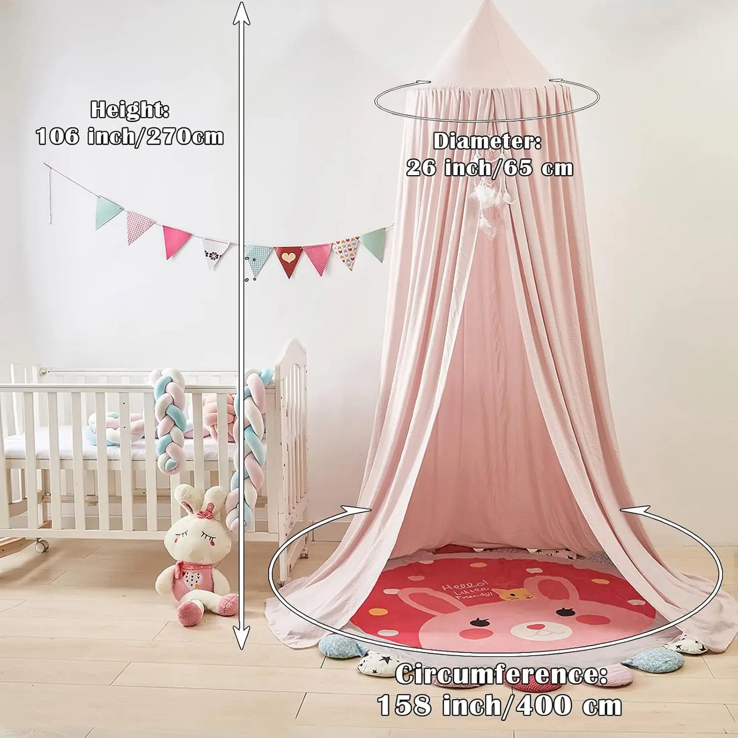 Battilo Kids Bed Mosquito Net Bed Canopy for Boys & Girls Room Bed Curtain for Child Crib Children Tent Hanging Round Play Tent Peaceful Pleasures Health and Wellness