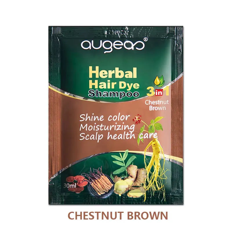 Natural Plant Hair Dye Shampoo – 6 Colors, Fast Gray Coverage, 30–500ml Peaceful Pleasures Health and Wellness 30ml Chestnut Brown