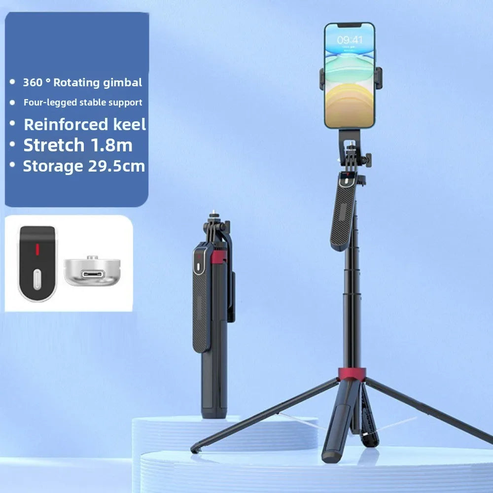 1.8m Telescopic Selfie Stick Tripod with Bluetooth & 4-Leg Stand
