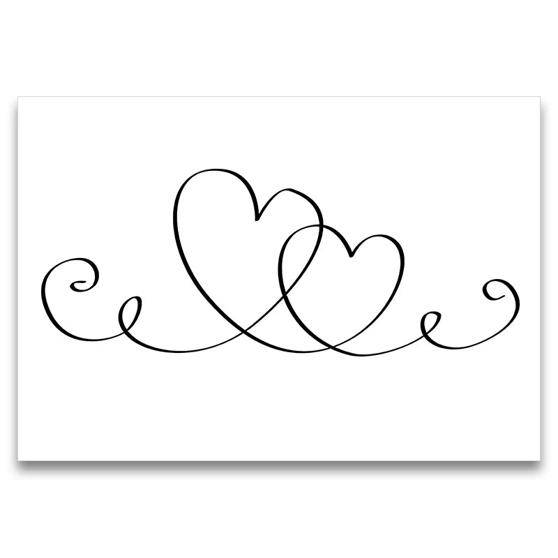 Black And White Line Drawing Couple Kiss Canvas Prints Heart Art Painting Hand In Hand Poster Minimalist Pictures Home Decor Peaceful Pleasures Health and Wellness