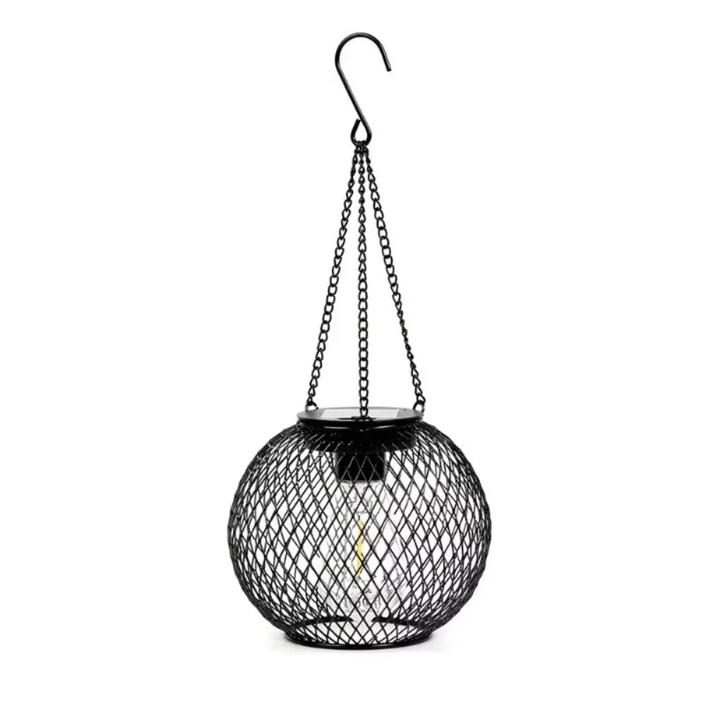 Solar Powered Hanging Lantern Metal Mesh LED Light Waterproof Outdoor Garden Yard Patio Decor Warm White/Butterfly Night Lamp Peaceful Pleasures Health and Wellness 1PC Black M