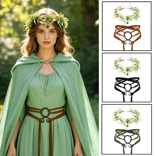 Retro Medieval Long Rope Ring Knot Belt Flower Crown Nordic Witch Peaceful Pleasures Health and Wellness