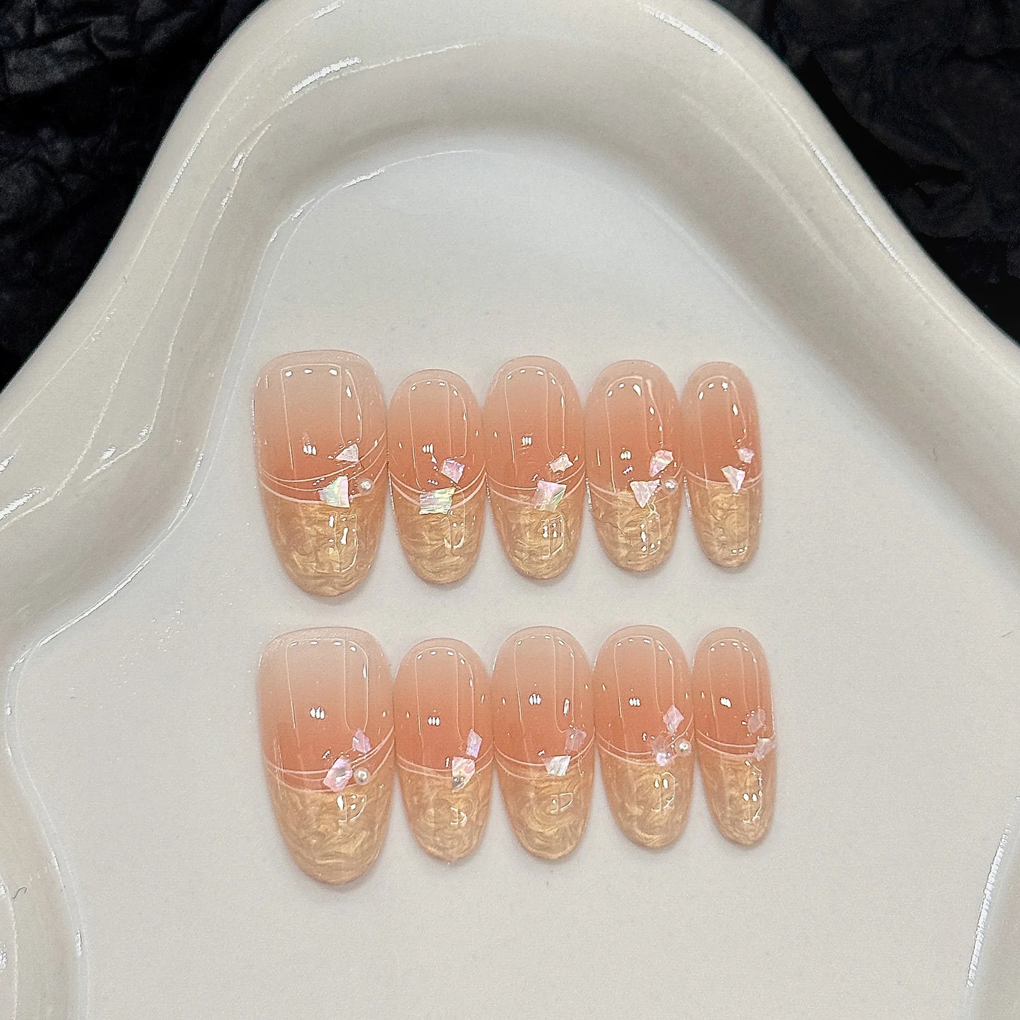 10pcs Handmade Round Press on Nails Sweet Cute Flowers Fake Nails for Girl Wearable Reusable Shiny Korean Style False Nail Tips Peaceful Pleasures Health and Wellness L