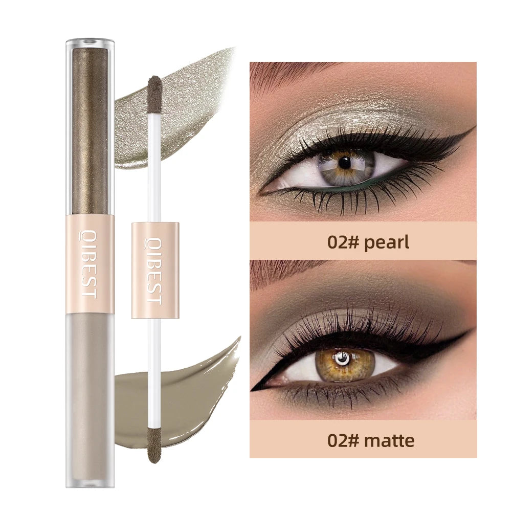 QIBEST Double End Glitter Matte Eye shadow Stick Pencil Eyeshadow Makeup Waterproof Bicolor Shimmer Cosmetics Beauty Makeup Tool Peaceful Pleasures Health and Wellness 02