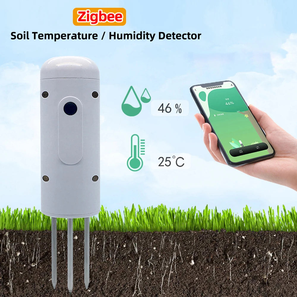 Tuya Zigbee Wireless Soil Intelligent Temperature Humidity Tester Mobilephone APP Real Time IP67 for Garden Farmland Planting Peaceful Pleasures Health and Wellness
