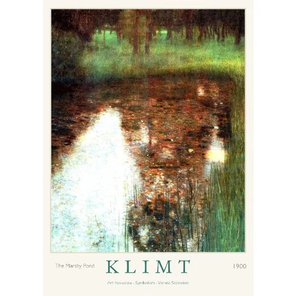 Gustav Klimt Art Print Exhibition Poster Farmhouse Birch Tree Pond Landscape Canvas Painting Wall Art for Living Room Home De Peaceful Pleasures Health and Wellness 4 30x40cm Unframed